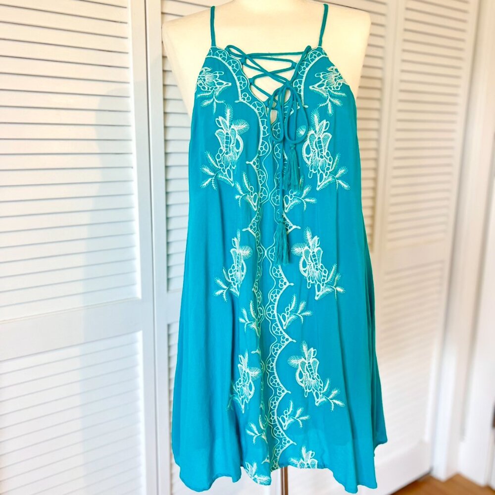 Teal embroidered dress